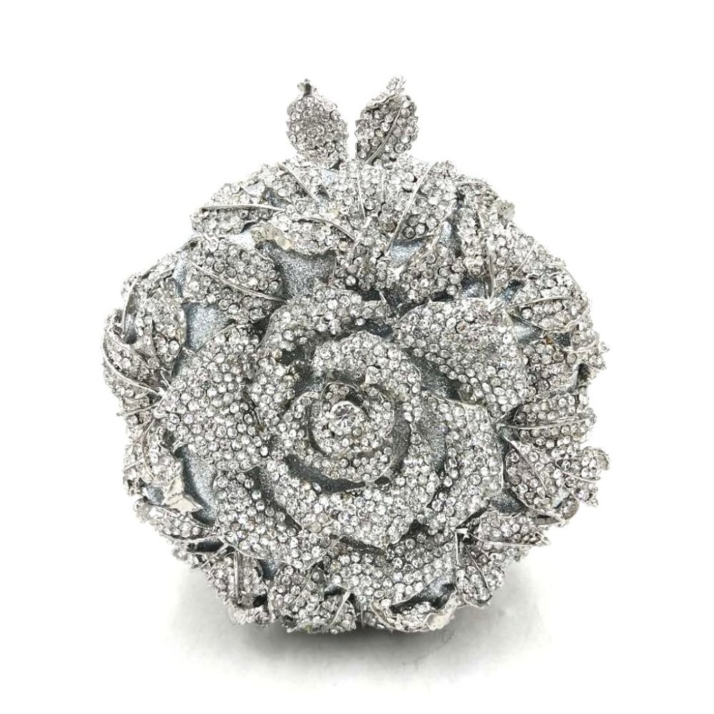 Blooming Rose Crystal Clutch Purse Evening Bag